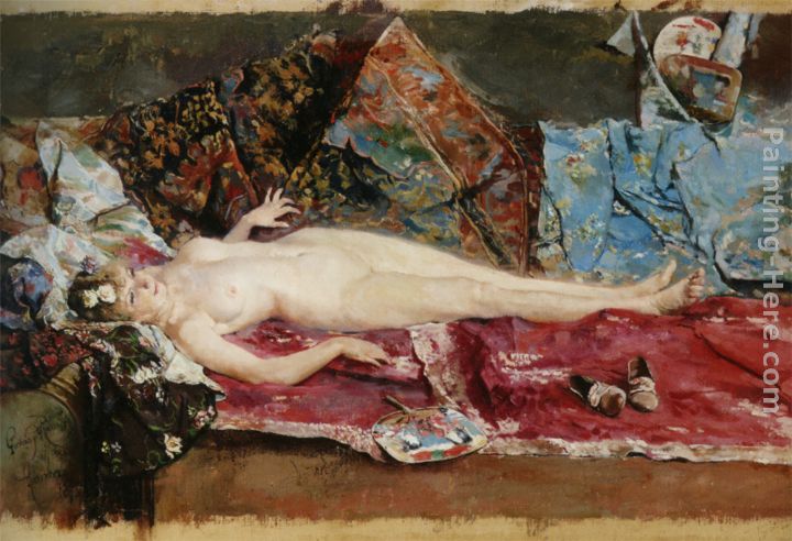 Reclining Nude painting - Jose Garcia y Ramos Reclining Nude art painting